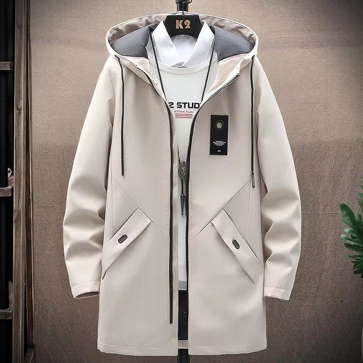 2024 Men'S Classic Fashion Trend Long Windbreaker Spring Autumn Men Casual Loose Large Size High-Quality Hooded Coat