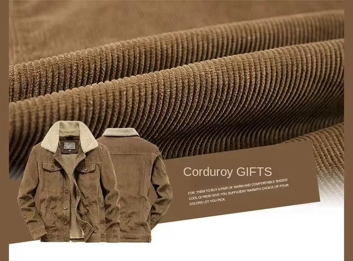 Men's Padded Cotton Parka Coat - Corduroy Short Jacket with Fleece Lining and Zip Closure for Winter Wear