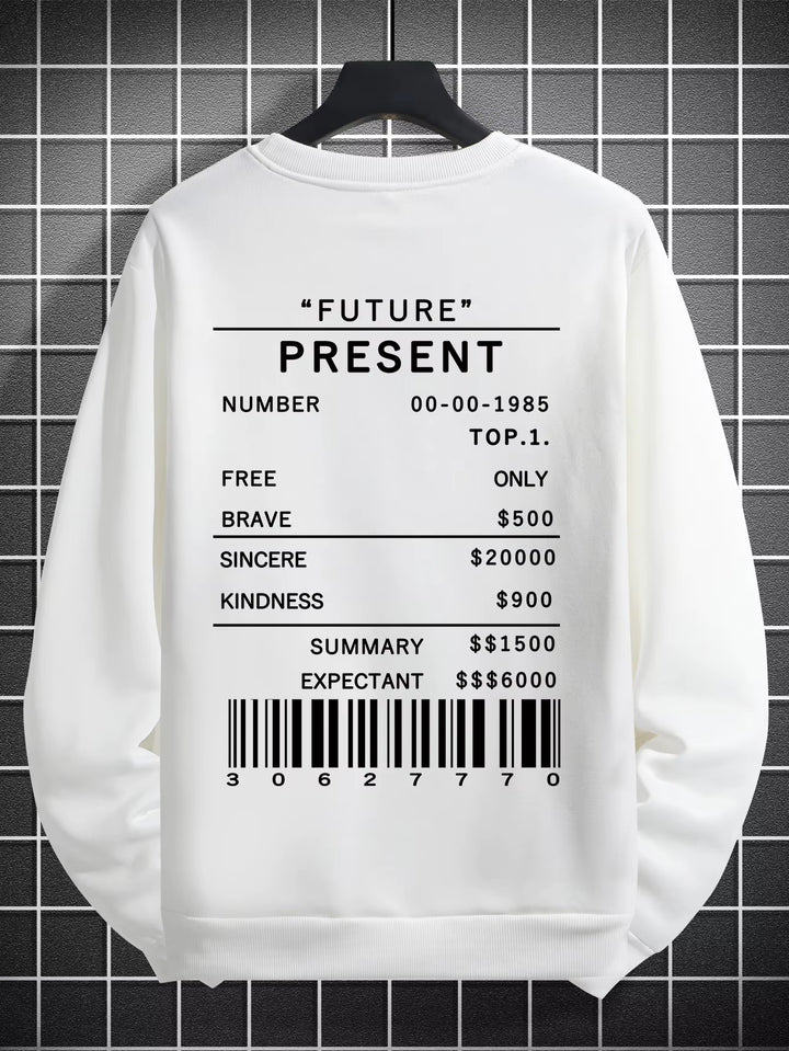 Future Present Barcode Balance Calculation Hoodie for Men - Autumn Crewneck Sweatshirt in Hip Hop Fashion