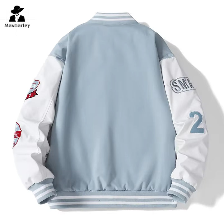 Campus Baseball Jacket Men'S Autumn Hip-Hop Harajuku Stitching Letter Embroidered Motorcycle Jacket Loose Couple Windproof Coat