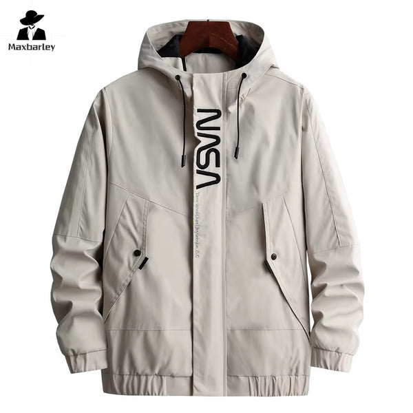 Men's Plus Size 8XL Cargo Jacket - Trendy Casual Hooded Coat with Embroidery for Spring and Autumn Fashion, Featuring Sports Pockets and Windbreaker Design