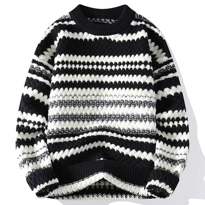 Winter Warm Knitted Sweater Men'S Trend Irregular Stripe Pullover Loose and Warm Street Autumn Wool 2024 New