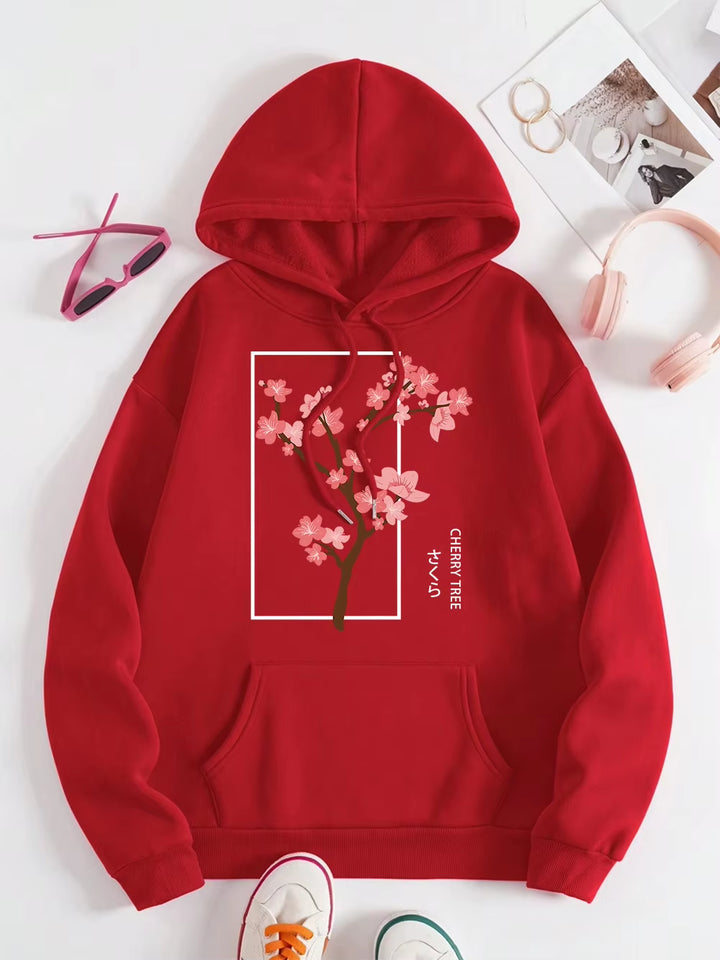 Cherry Tree in Full Bloom Men Women Clothes Hip Hop Fleece Hoodie Autumn Loose Hoodies Casual Pullover Crewneck Couple Hoodies