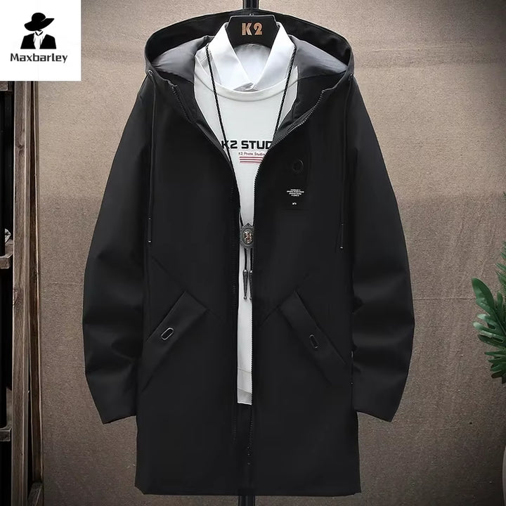 Men's Casual Long Hooded Windbreaker Jacket - Spring Autumn Streetwear 2024