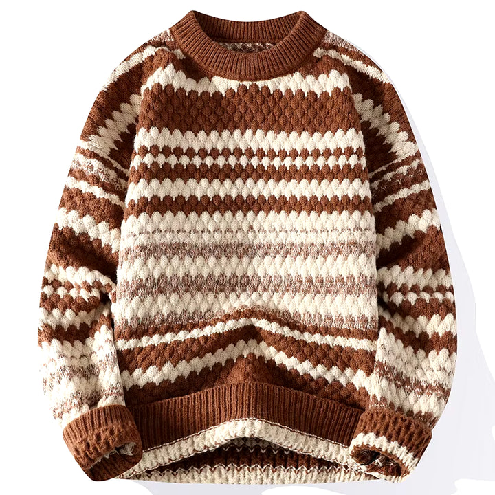 Winter Warm Knitted Sweater Men'S Trend Irregular Stripe Pullover Loose and Warm Street Autumn Wool 2024 New