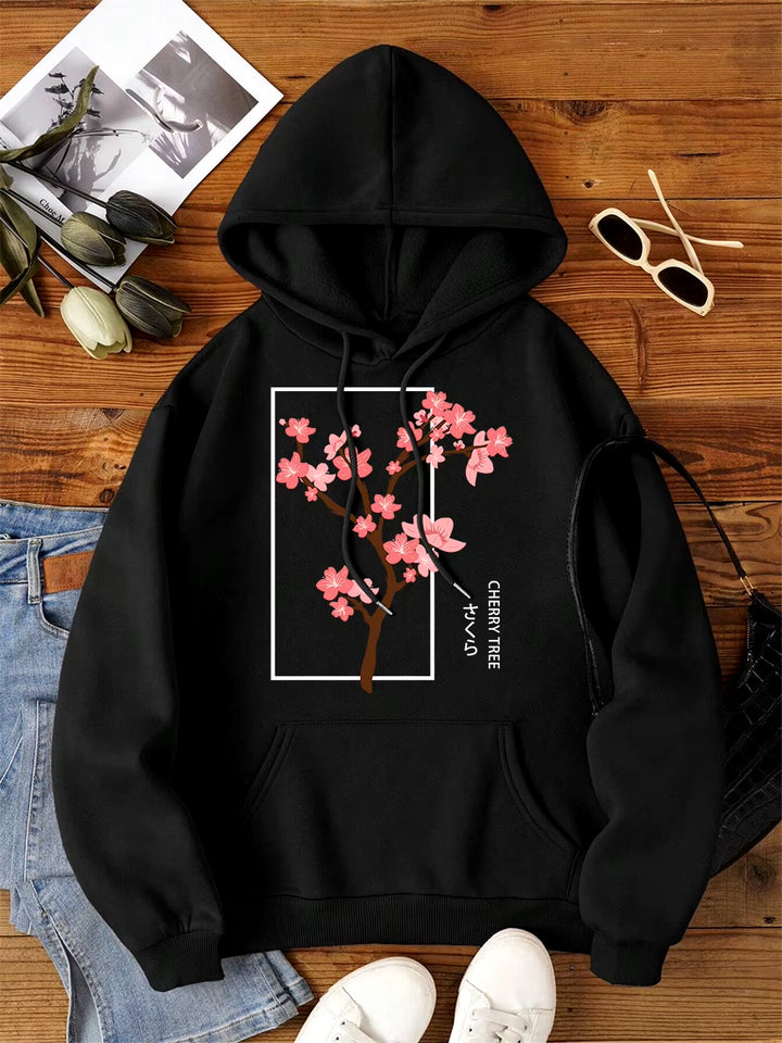 Cherry Tree in Full Bloom Men Women Clothes Hip Hop Fleece Hoodie Autumn Loose Hoodies Casual Pullover Crewneck Couple Hoodies