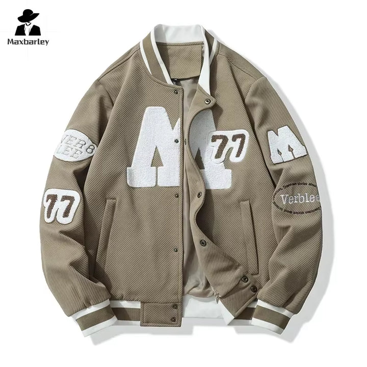 Trendy Embroidered Letter Baseball Jacket for Couples - Retro Loose Fit Motorcycle Coat for Men - New Autumn Collection