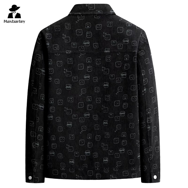 Men's Harajuku Corduroy Jacket 2024 - High-Quality Slim-Fit Printed Windproof Coat with Pockets for Autumn Fashion