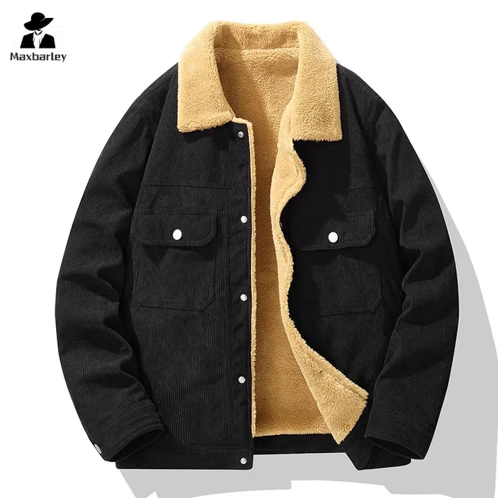 Male Cotton Jackets Padded Warm Loose Parka Coat Corduroy Short Jacket Man Solid Zip Windbreaker Winter Men'S Retro Windbreake