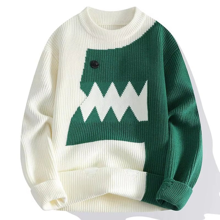 Dragon Graffiti Color Blocked Fashion Knitted Sweaters Men'S Knitwear Warm Pullover High Quality Mens Casual Loose Male Jumpers