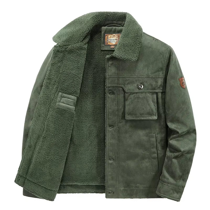 Men's Vintage Thickened Fleece-Lined Motorcycle Jacket with Fur Collar - Windproof Winter Parka