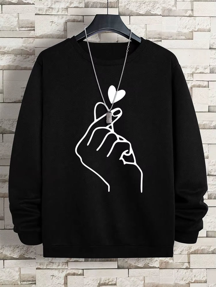 Couple's Fleece Pullover Sweatshirt with Sketch Design - Hip Hop Casual Hoodie for Men and Women