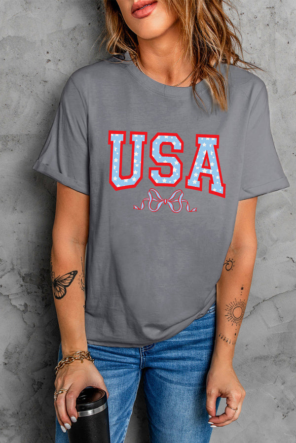 "USA" Graphic Print Short Sleeve T-Shirt