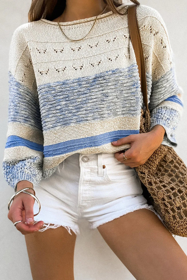 "The Sea" Boat Neck Long Sleeve Sweater