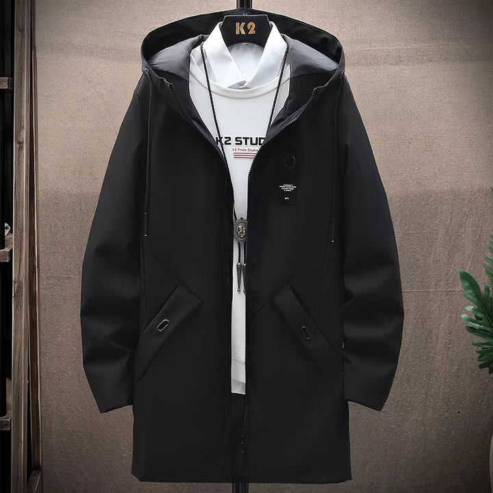 2024 Men'S Classic Fashion Trend Long Windbreaker Spring Autumn Men Casual Loose Large Size High-Quality Hooded Coat