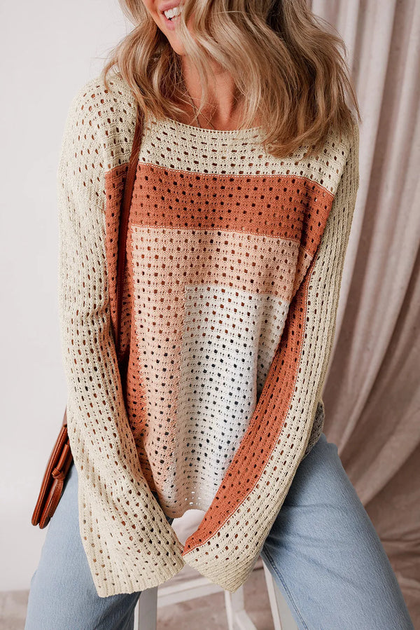 Color Block Long Sleeve Knit Top