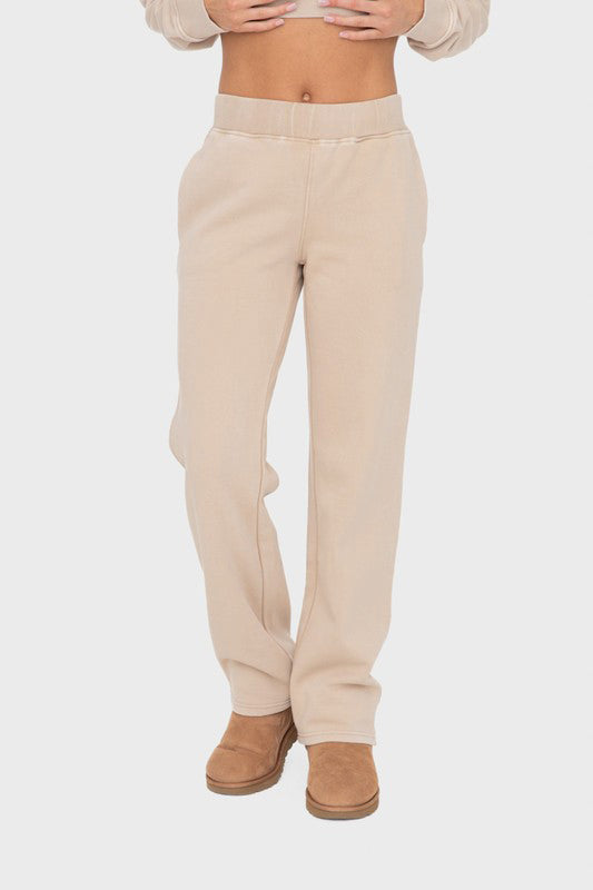 Elastic Waist Fleece Pants with Pockets