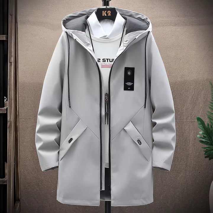 2024 Men'S Classic Fashion Trend Long Windbreaker Spring Autumn Men Casual Loose Large Size High-Quality Hooded Coat