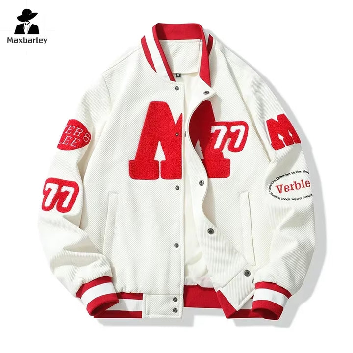 Trendy Embroidered Letter Baseball Jacket for Couples - Retro Loose Fit Motorcycle Coat for Men - New Autumn Collection