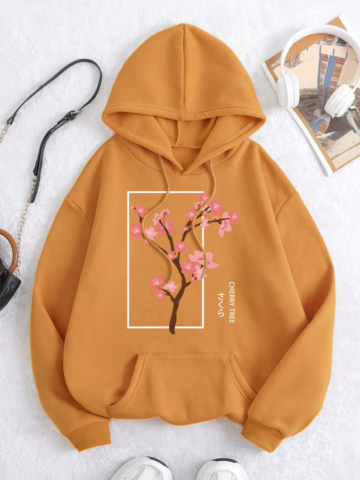 Cherry Tree in Full Bloom Men Women Clothes Hip Hop Fleece Hoodie Autumn Loose Hoodies Casual Pullover Crewneck Couple Hoodies