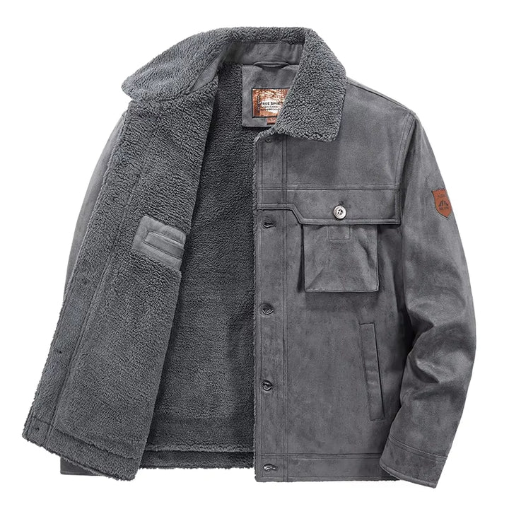 Men's Vintage Thickened Fleece-Lined Motorcycle Jacket with Fur Collar - Windproof Winter Parka