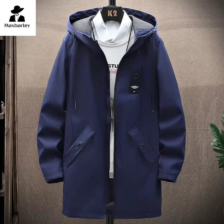 Men's Casual Long Hooded Windbreaker Jacket - Spring Autumn Streetwear 2024