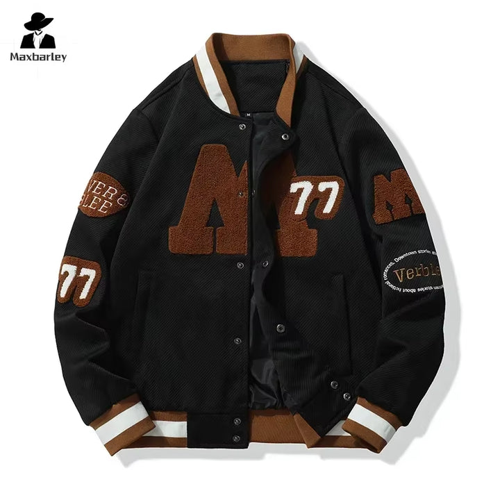 Trendy Embroidered Letter Baseball Jacket for Couples - Retro Loose Fit Motorcycle Coat for Men - New Autumn Collection