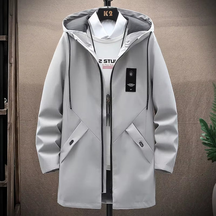 Men's Casual Long Hooded Windbreaker Jacket - Spring Autumn Streetwear 2024