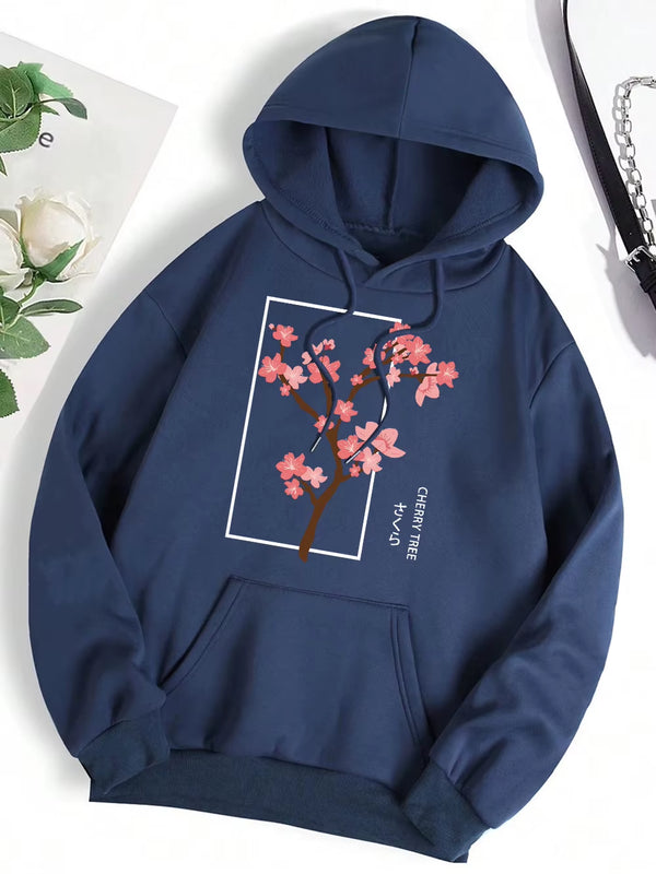 Cherry Tree in Full Bloom Men Women Clothes Hip Hop Fleece Hoodie Autumn Loose Hoodies Casual Pullover Crewneck Couple Hoodies