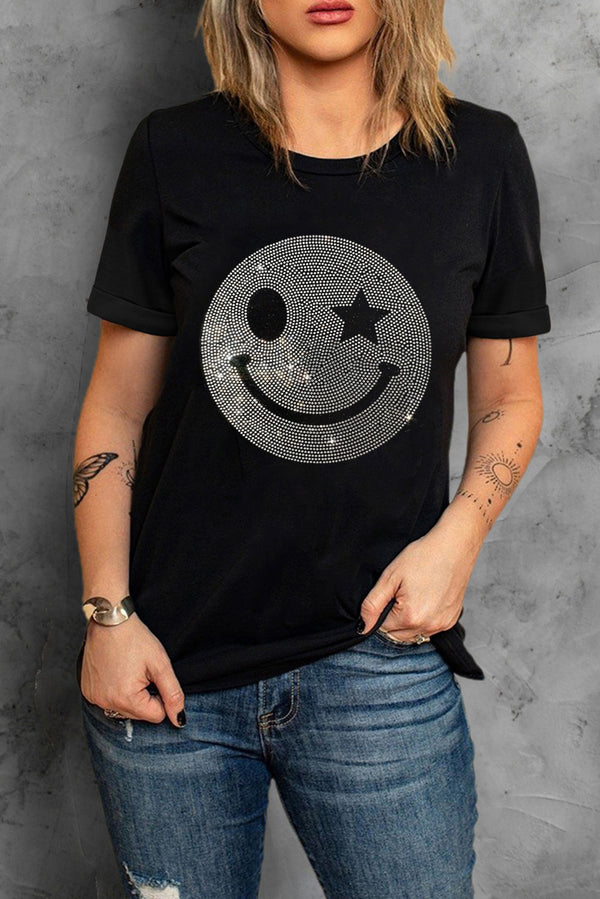 "Smiley" Rhinestone Short Sleeve T-Shirt