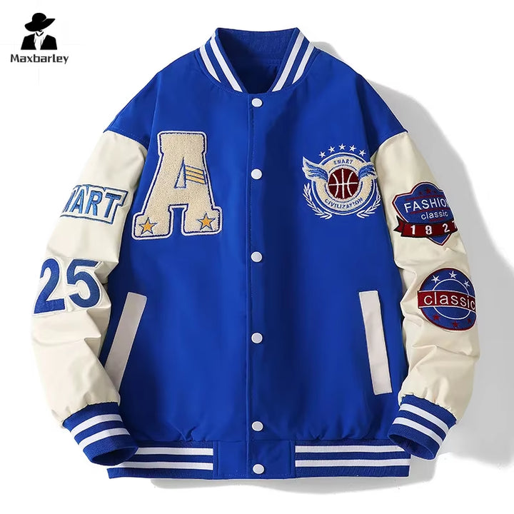 Campus Baseball Jacket Men'S Autumn Hip-Hop Harajuku Stitching Letter Embroidered Motorcycle Jacket Loose Couple Windproof Coat