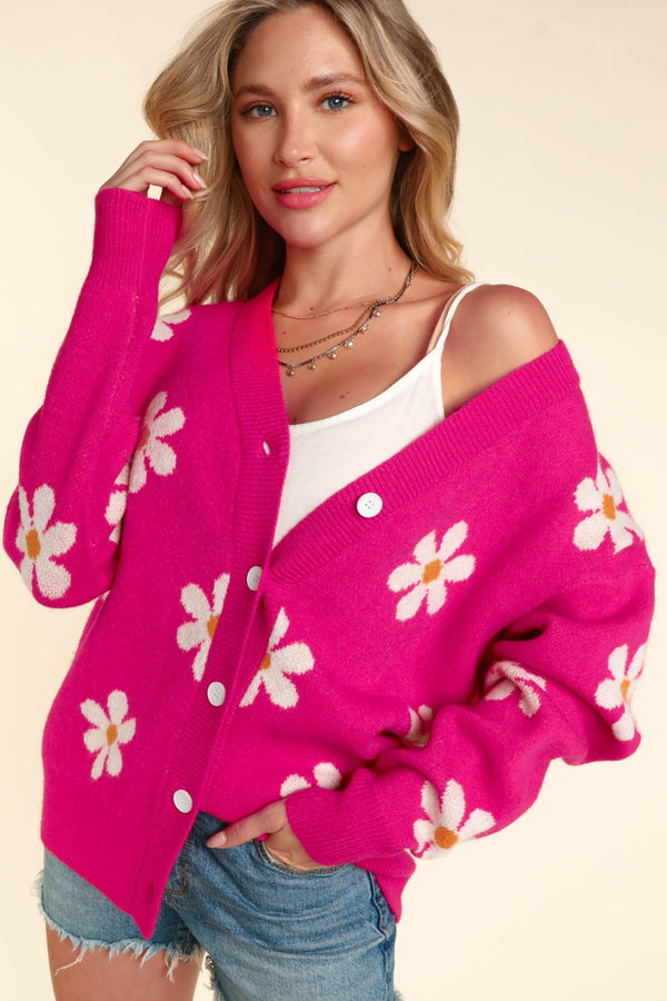 Daisy Floral Button Down Long Sleeve Cardigan