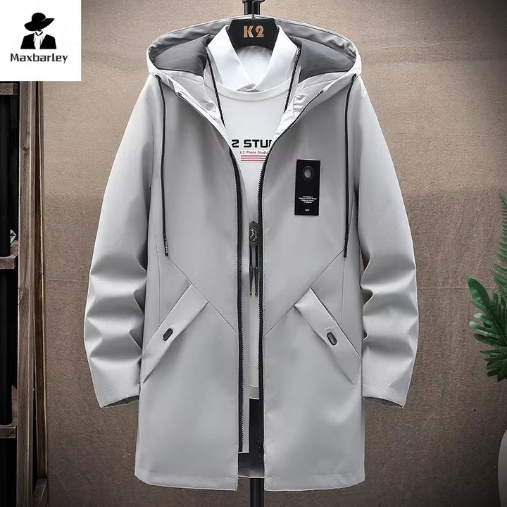 Men's Casual Long Hooded Windbreaker Jacket - Spring Autumn Streetwear 2024