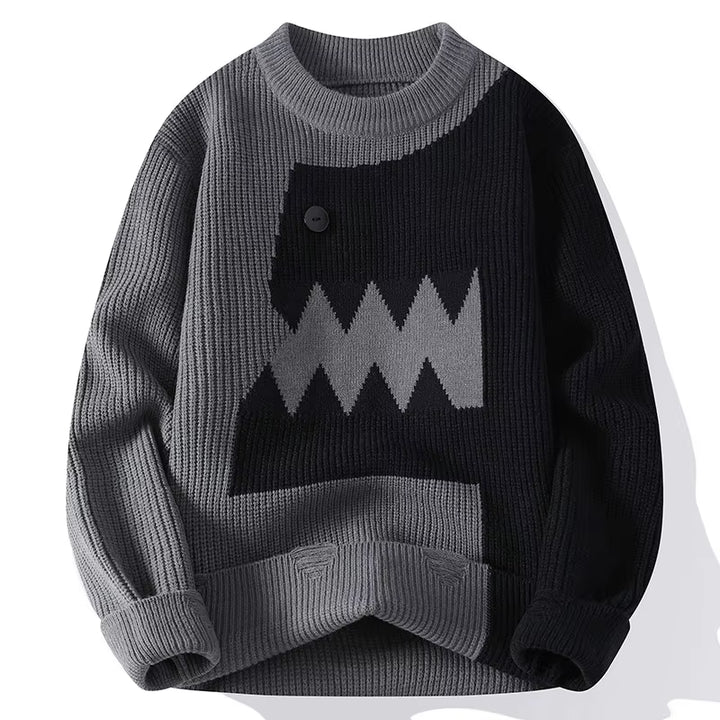 Dragon Graffiti Color Blocked Fashion Knitted Sweaters Men'S Knitwear Warm Pullover High Quality Mens Casual Loose Male Jumpers