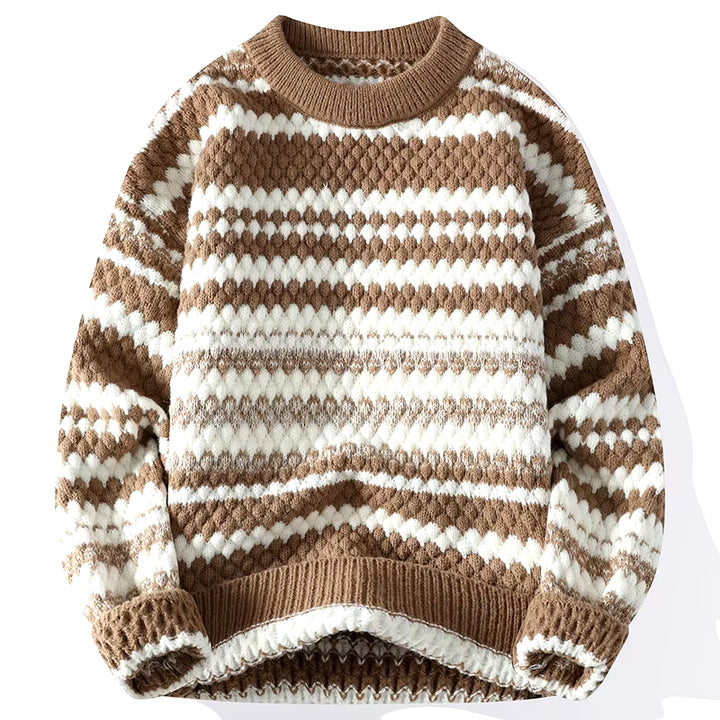 Winter Warm Knitted Sweater Men'S Trend Irregular Stripe Pullover Loose and Warm Street Autumn Wool 2024 New