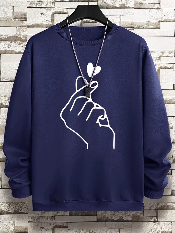 Couple's Fleece Pullover Sweatshirt with Sketch Design - Hip Hop Casual Hoodie for Men and Women