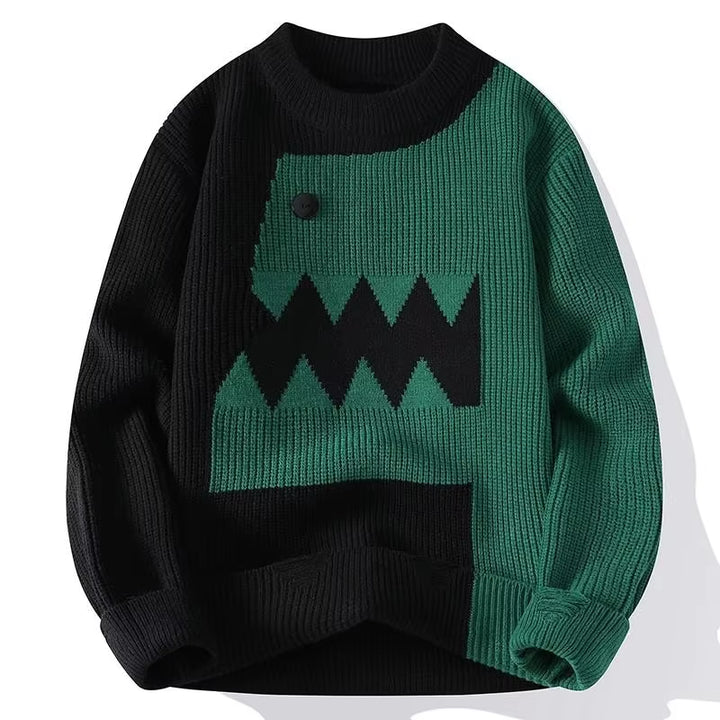 Dragon Graffiti Color Blocked Fashion Knitted Sweaters Men'S Knitwear Warm Pullover High Quality Mens Casual Loose Male Jumpers