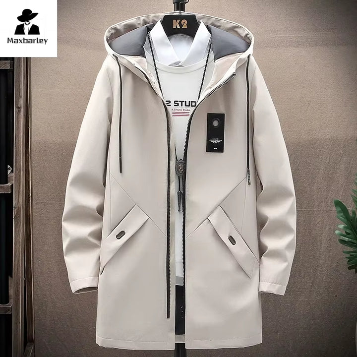 Men's Casual Long Hooded Windbreaker Jacket - Spring Autumn Streetwear 2024