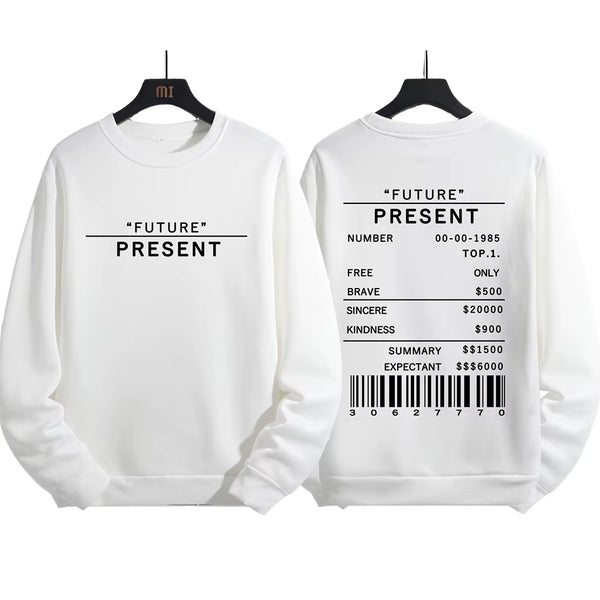 Future Present Barcode Balance Calculation Hoodie for Men - Autumn Crewneck Sweatshirt in Hip Hop Fashion