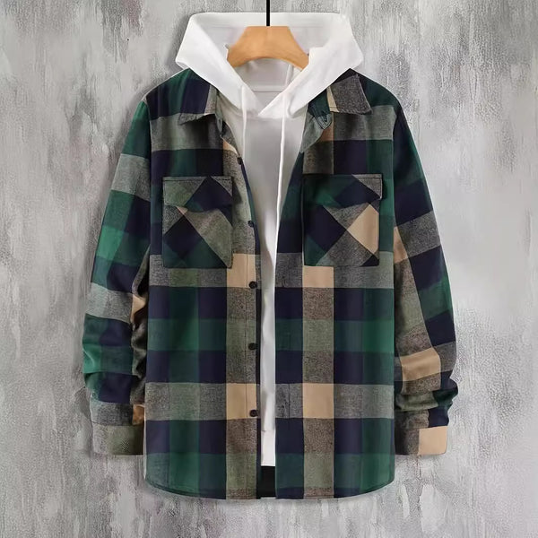 Dark Green Loose Plaid Shirt