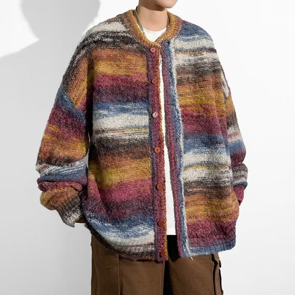 "Color Wave" Baggy Knitted  Buttoned Cardigan