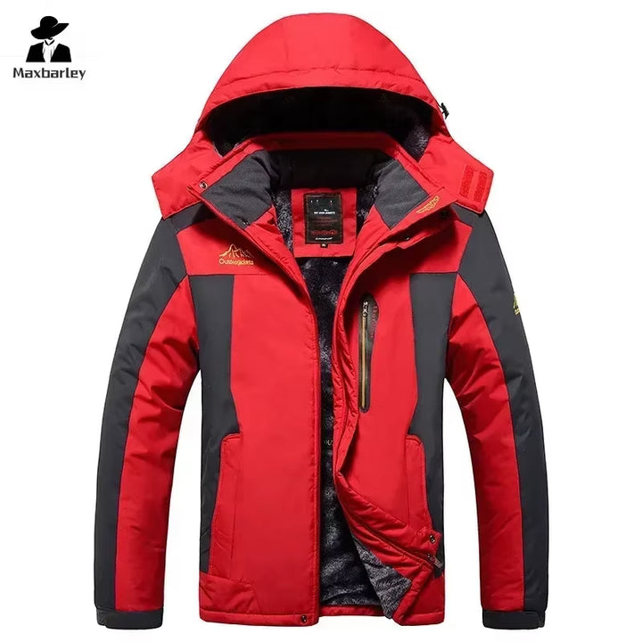 Men's Plus Size 9XL Winter Jacket - Waterproof Hooded Parka for Outdoor Activities, Camping, and Skiing, Fleece-Lined Windbreaker Coat