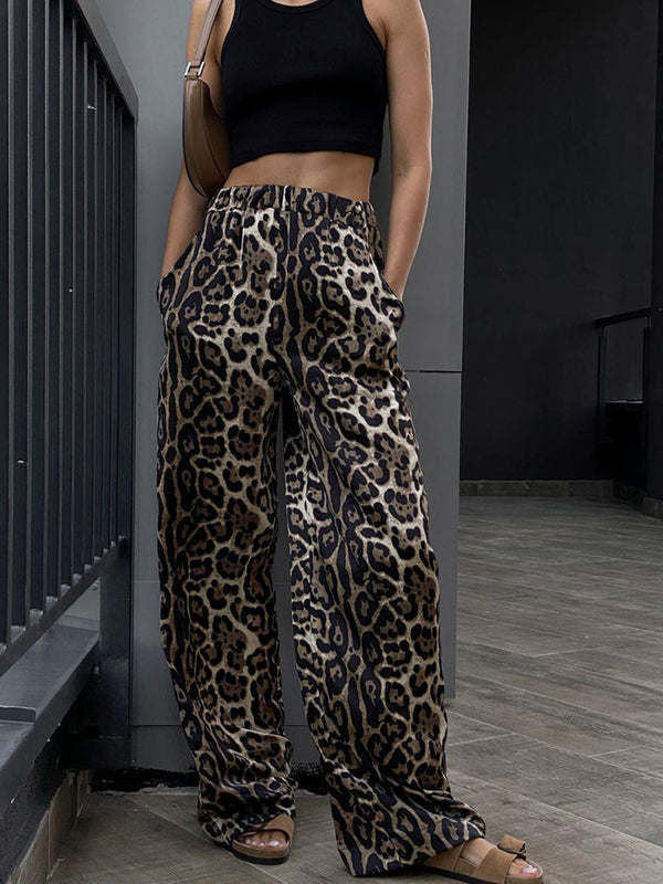 Leopard Print High Waist Wide Leg Pants