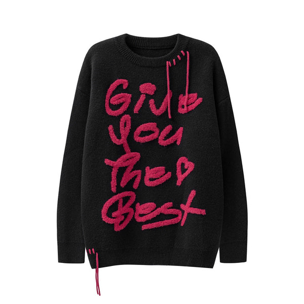 "Give You The Best" Embroidered Crew Neck Sweater