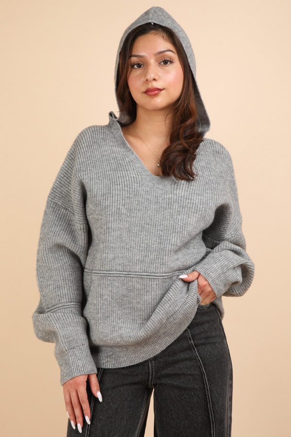 Drop Shoulder Hooded Sweater