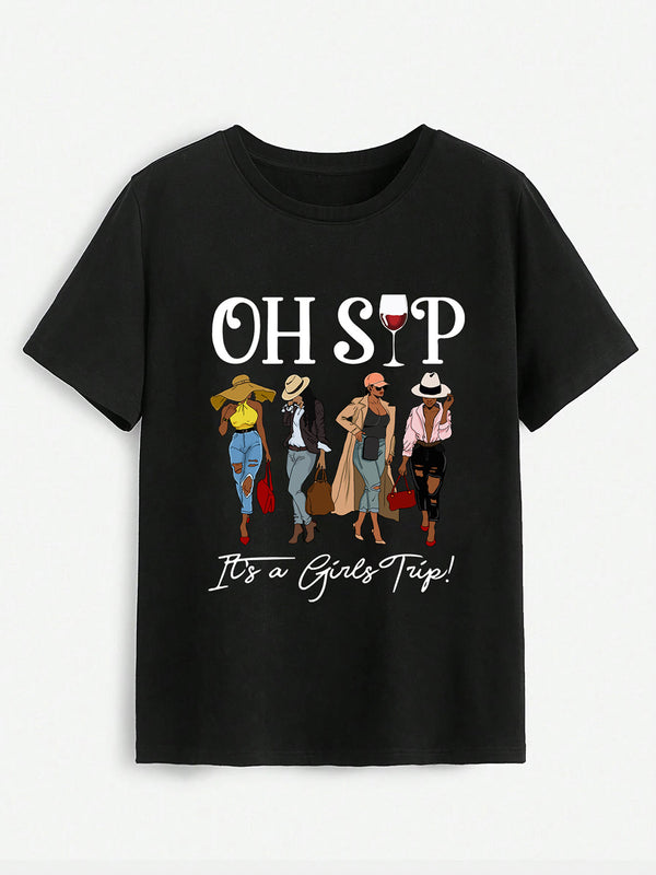 "OH SIP" Graphic Print Short Sleeve T-Shirt