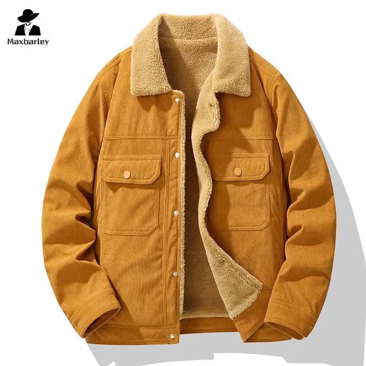 Male Cotton Jackets Padded Warm Loose Parka Coat Corduroy Short Jacket Man Solid Zip Windbreaker Winter Men'S Retro Windbreake