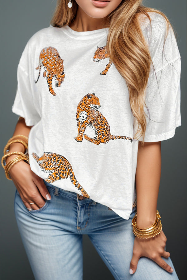 Tiger Print Dropped Shoulder T-Shirt