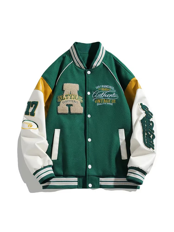 Men's Harajuku Street Style Embroidered Baseball Jacket - Spring Windproof Motorcycle Coat, Y2K Hip Hop Unisex College Fashion