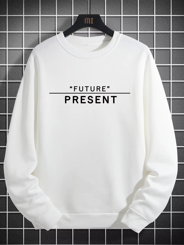 Future Present Barcode Balance Calculation Hoodie for Men - Autumn Crewneck Sweatshirt in Hip Hop Fashion